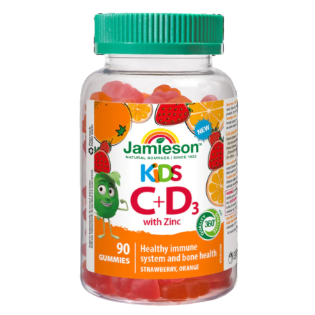 Jamieson 儿童维生素 C + D 与锌 - 混合 2 种口味（草莓、橙）90 粒软糖 | 每日最低价，每日特价 | V