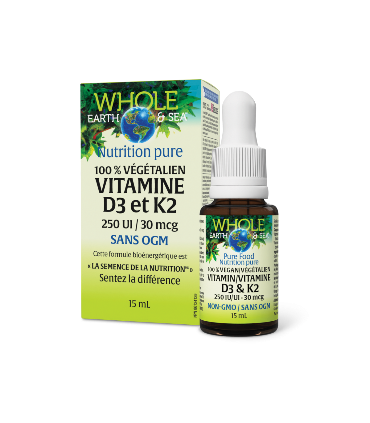Whole Earth and Sea 100% 纯素维生素 D3 和 K2 15 毫升