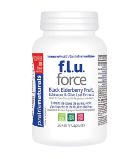 Prairie Naturals F.L.U. Force Anti-Viral with Black Elderberry, Echinacea Extract, & Olive Leaf 30+30 Vegi Capsules