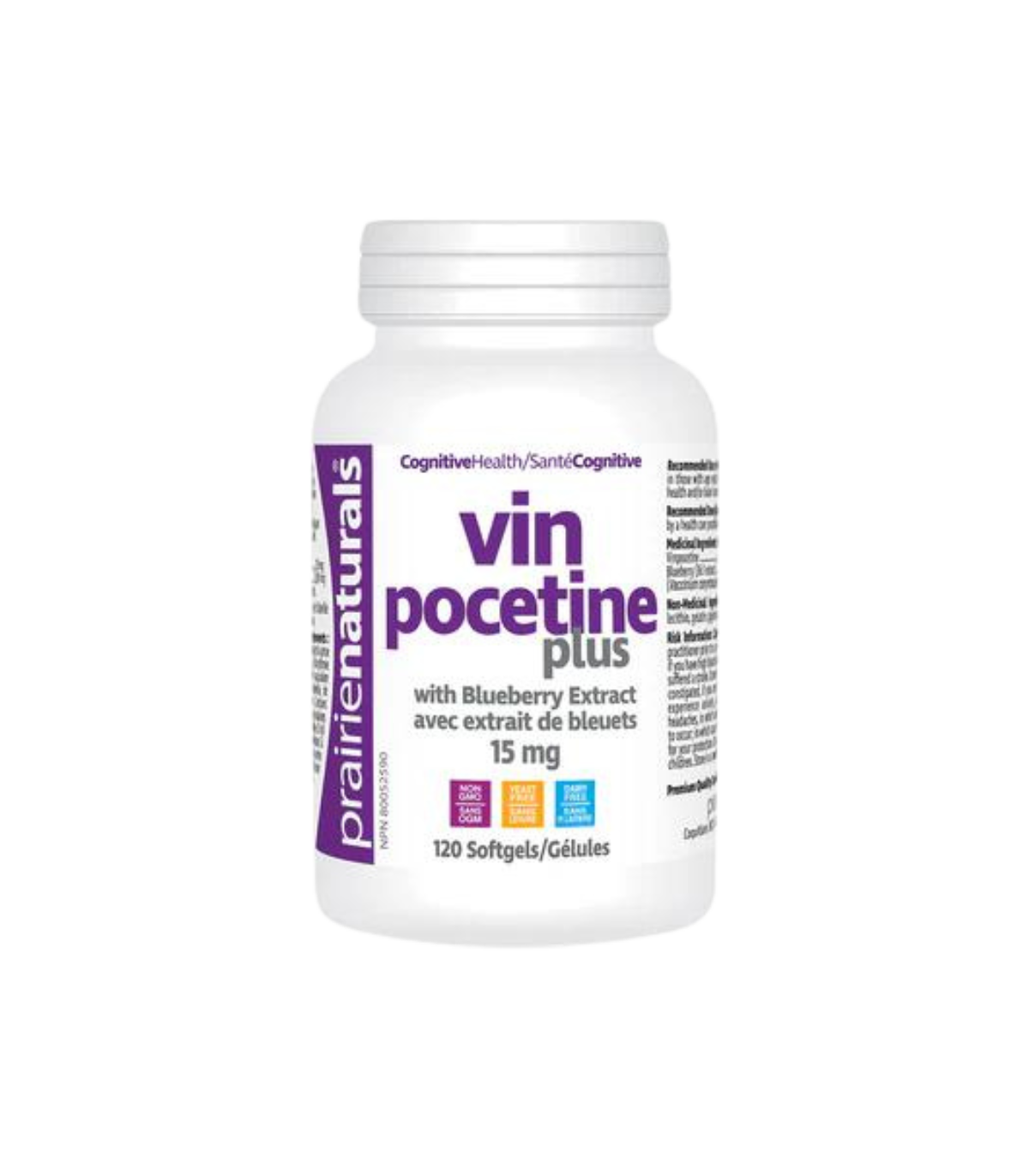 Prairie Naturals Vinpocétine 15 mg avec Extrait de myrtilles 120 Softgels