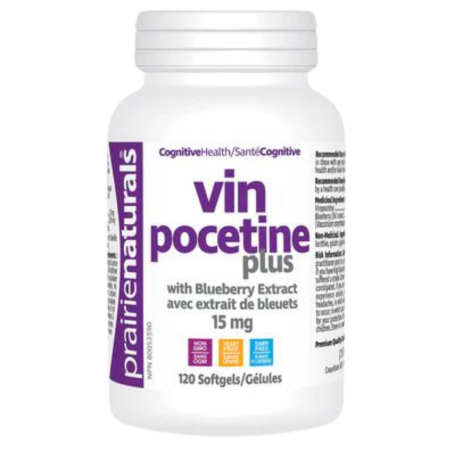Prairie Naturals Vinpocétine 15 mg avec Extrait de myrtilles 120 Softgels