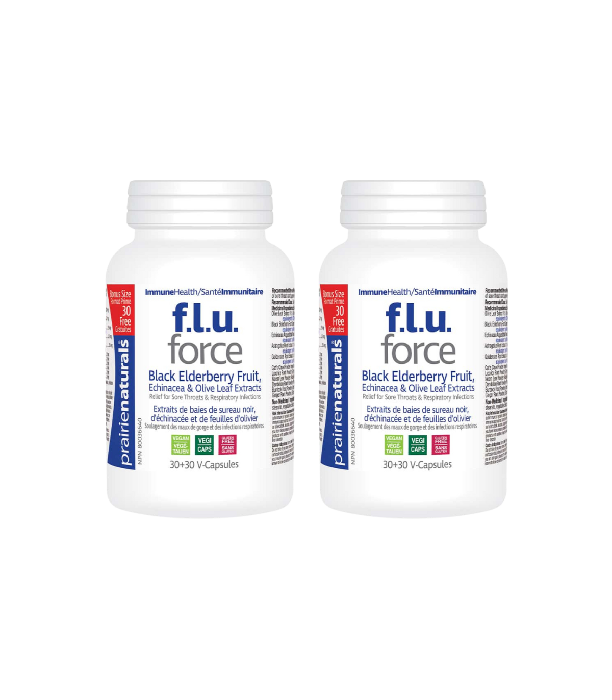 Prairie Naturals F.L.U. Force Anti-Viral with Black Elderberry, Echinacea Extract, & Olive Leaf 30+30 Vegi Capsules
