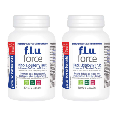Prairie Naturals F.L.U. Force Anti-Viral with Black Elderberry, Echinacea Extract, & Olive Leaf 30+30 Vegi Capsules