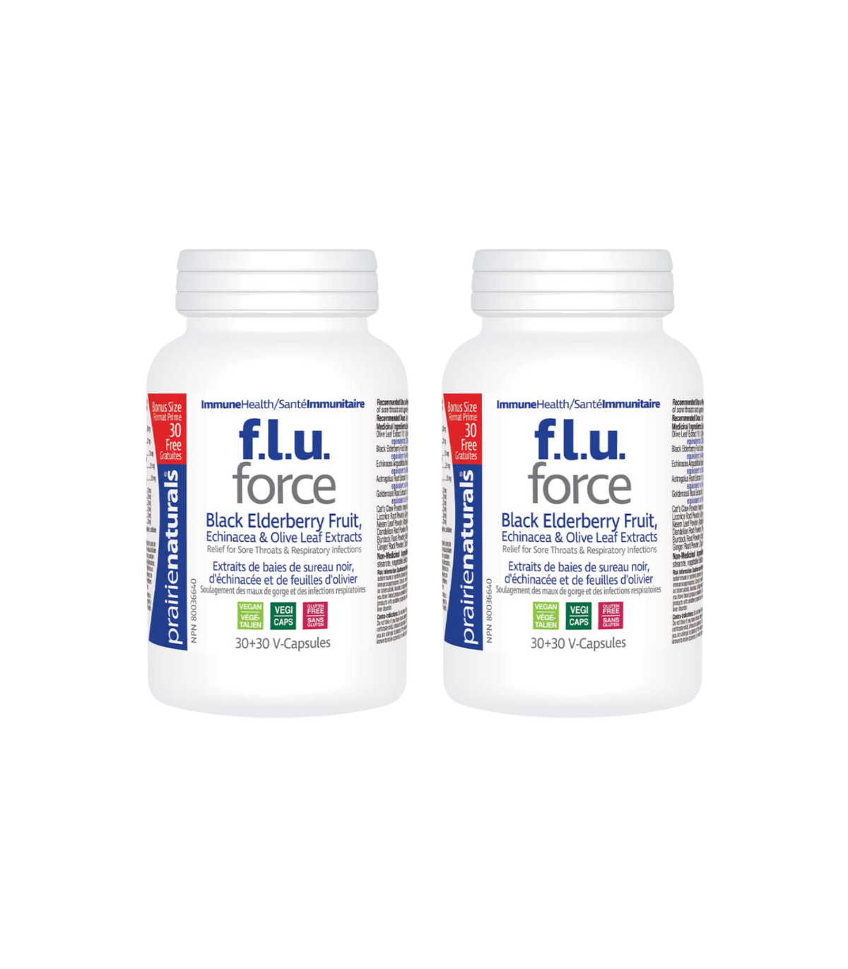 Prairie Naturals F.L.U. Force Anti-Viral with Black Seniorberry, Echinacea Extract, & Olive Leaf 30 +30 Vegi Capsules