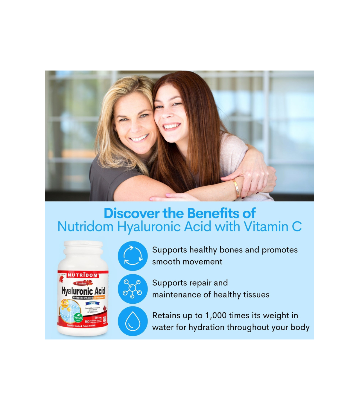 Nutridom Acide hyaluronique avec Vitamine C 60 Caps