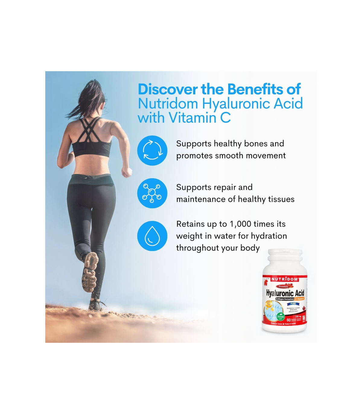 Nutridom Acide hyaluronique avec Vitamine C 60 Caps