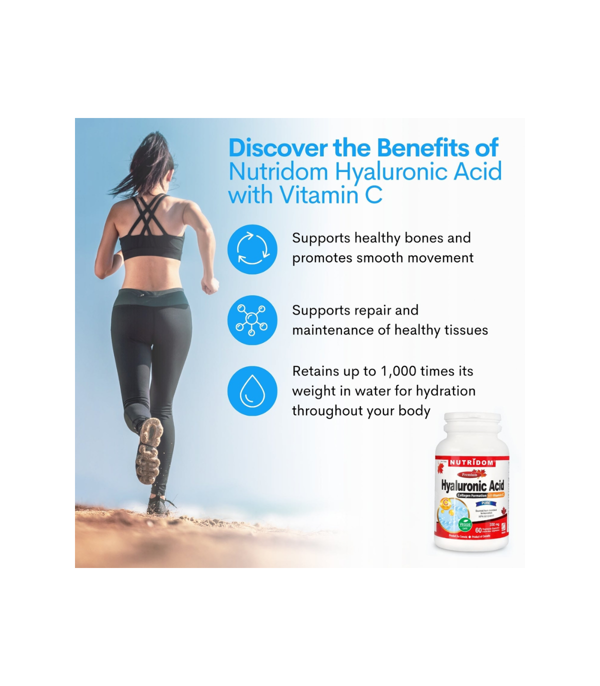 Nutridom Acide hyaluronique avec Vitamine C 60 Caps