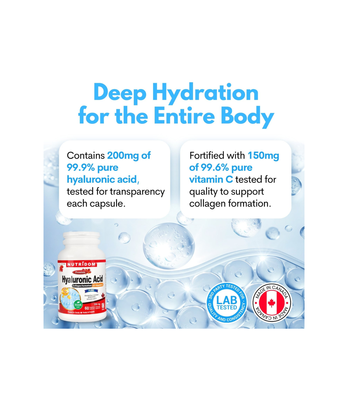Nutridom Acide hyaluronique avec Vitamine C 60 Caps