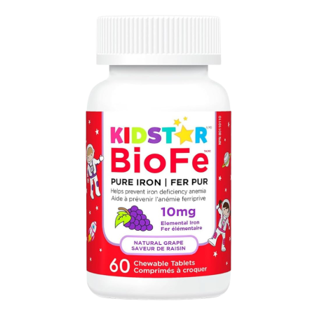 KidStar Nutrients BioFe Pure Iron Chewable Tablets Grape 60 Tablets