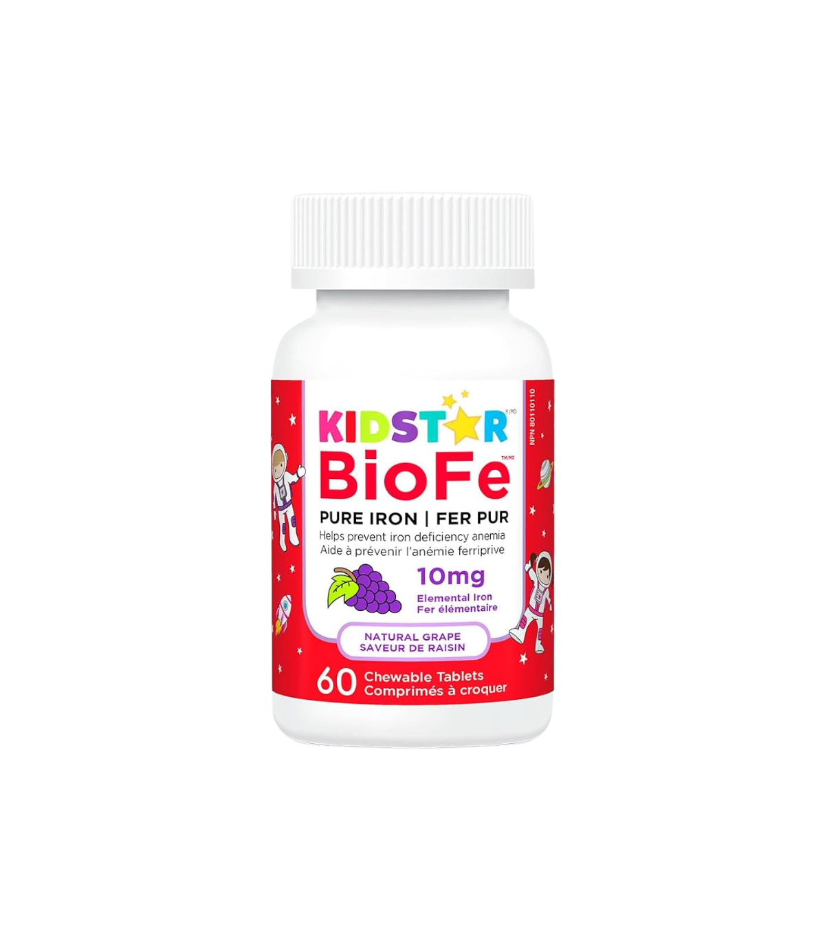 KidStar Nutrients BioFe Pure Iron Chewable Tablets Grape 60 Tablets
