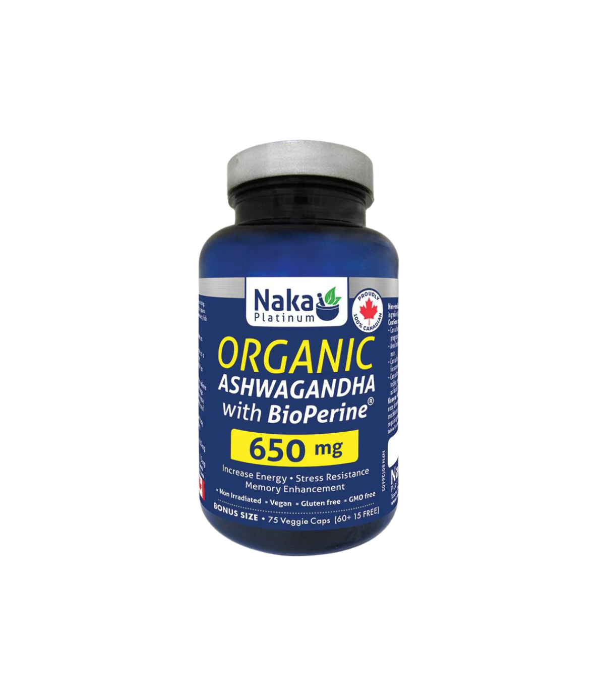 Organic Ashwagandha with BioPerine 650 mg, 75 Caps