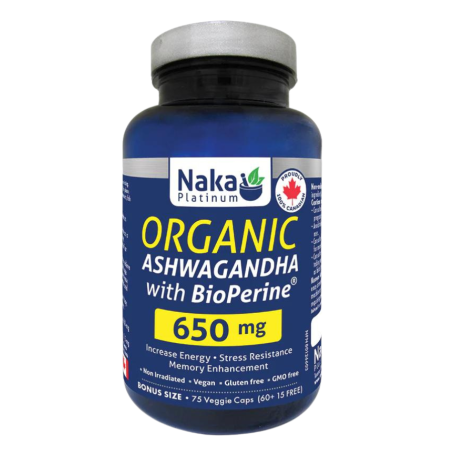 Organic Ashwagandha with BioPerine 650 mg, 75 Caps