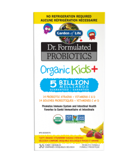 Dr. Formulated Probiotics Organic Kids+ Chew 5Billion Shelf Stable, Strawberry Banana 30 Chewable Tablet | Safest & Easiest Shop