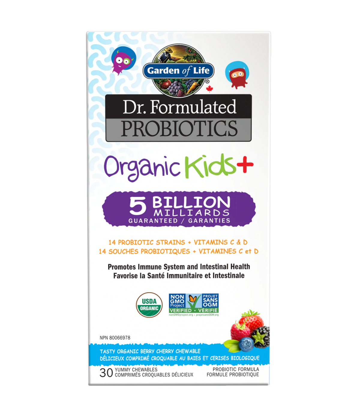 Garden of Life 가든 오브 라이프 Dr. Formulated Probiotics Organic Kids+ Chew, 베리 체리 30 츄어블 태블릿 | 매일 업데이트되는 특가 상품 | VITASHOP