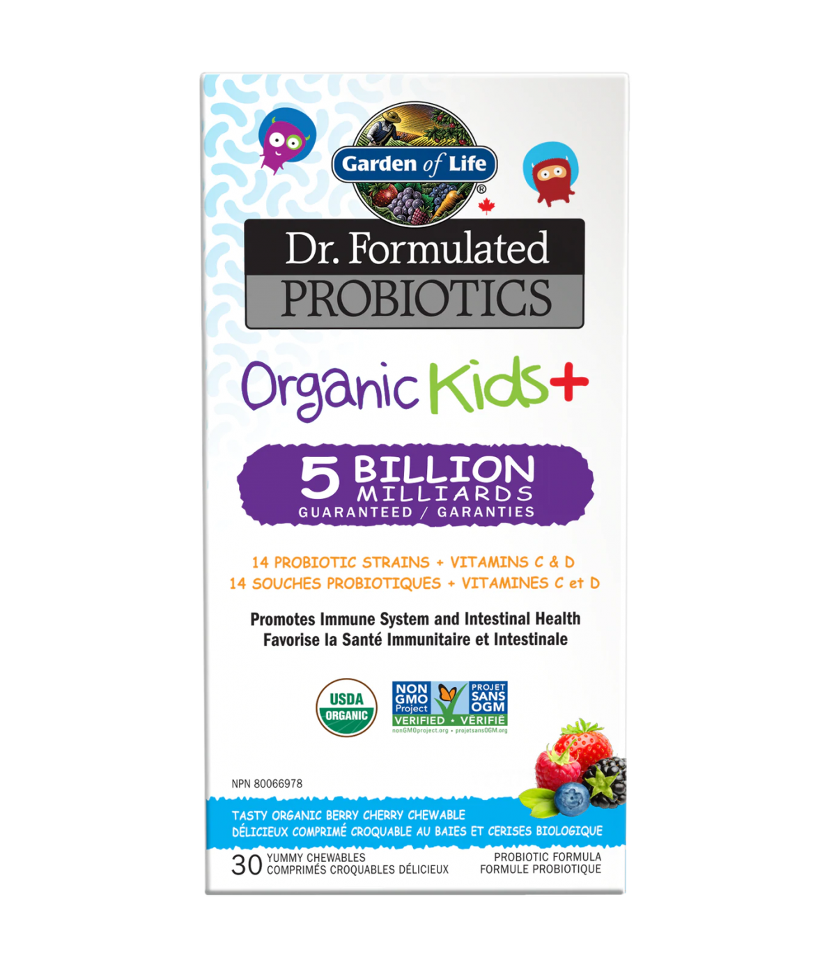 Garden of Life 가든 오브 라이프 Dr. Formulated Probiotics Organic Kids+ Chew, 베리 체리 30 츄어블 태블릿 | 매일 업데이트되는 특가 상품 | VITASHOP
