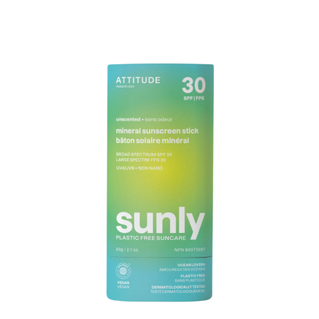 Attitude Sunly 无塑料矿物防晒棒 SPF 30 无香型 60 克
