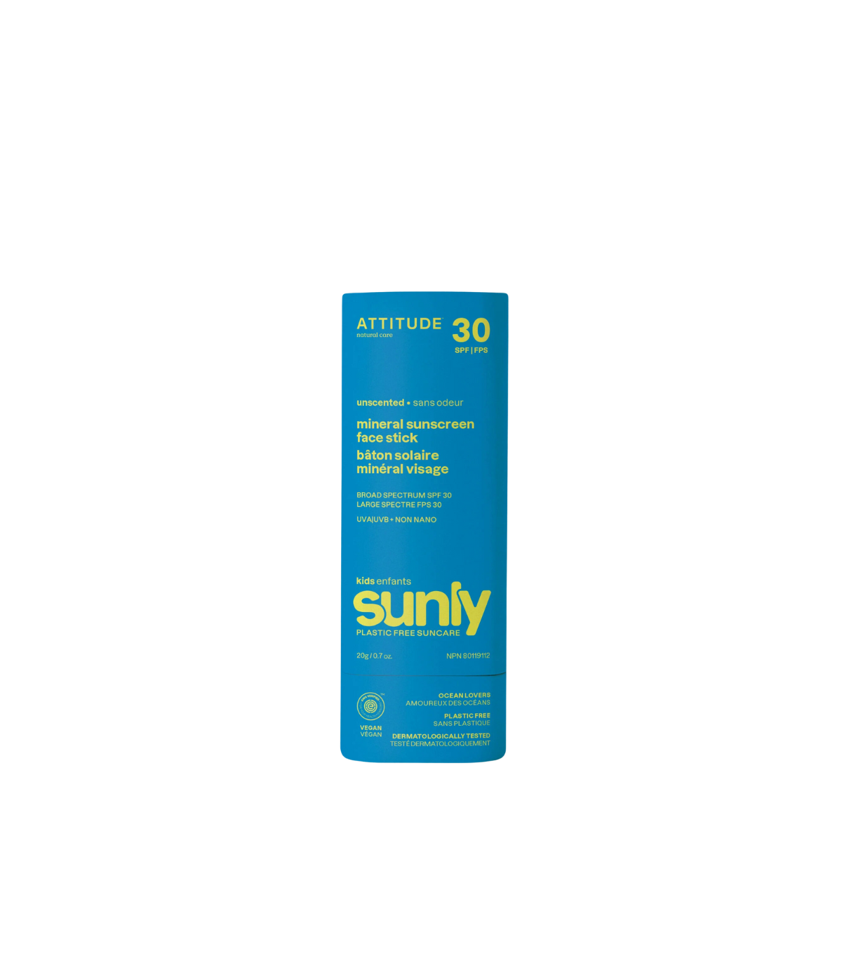 Attitude Sunly Kids 矿物防晒面部棒 SPF 30 20 克