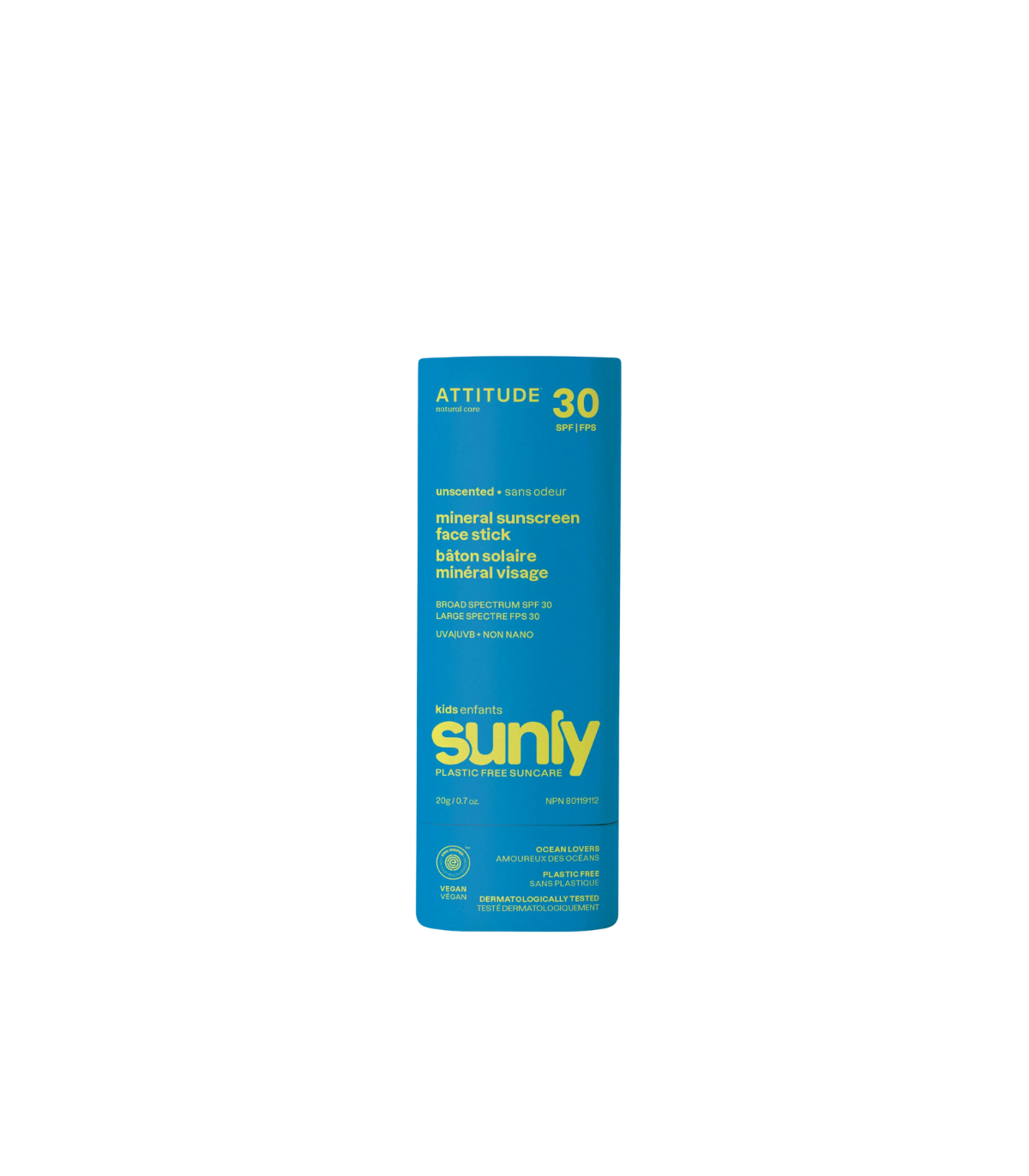 Attitude Sunly Kids 矿物防晒面部棒 SPF 30 20 克