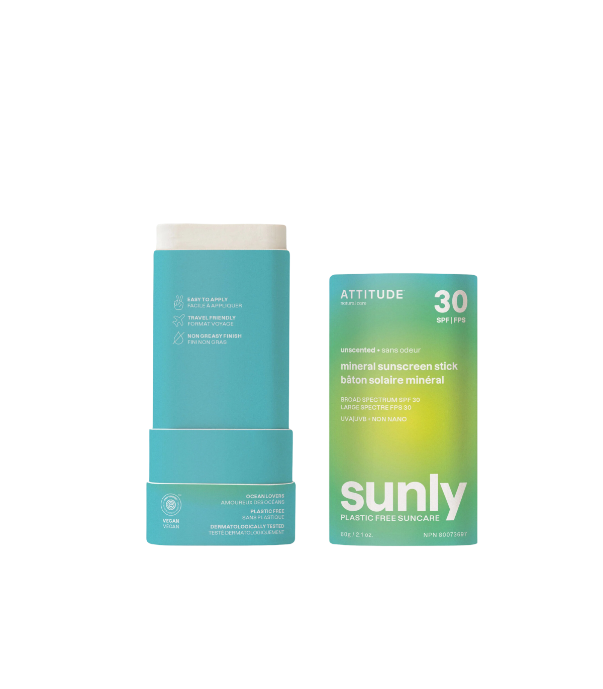Attitude Sunly Stick solaire minéral sans plastique SPF 30 Non parfumé 60 g