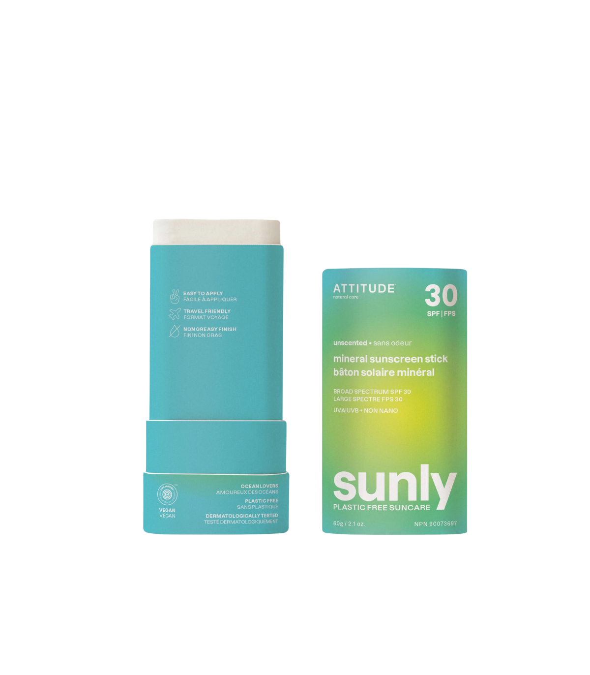 Attitude Sunly Plastic-free mineral sunscreen stick SPF 30 Unscented 60 g
