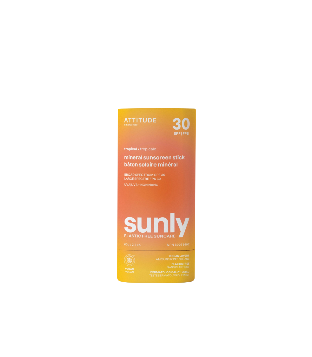 Attitude Sunly 无塑料矿物防晒棒 SPF 30 Tropical 60 克