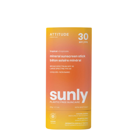 Attitude Sunly Stick solaire minéral sans plastique SPF 30 Tropical 60 g