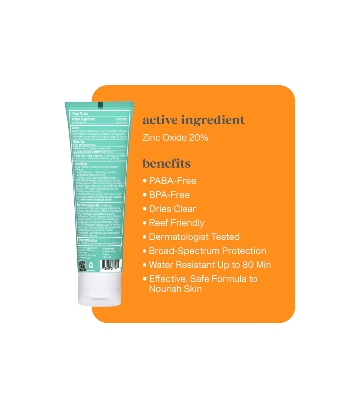 ThinkSport 키즈 클리어 징크 선스크린 SPF 30 89 ml