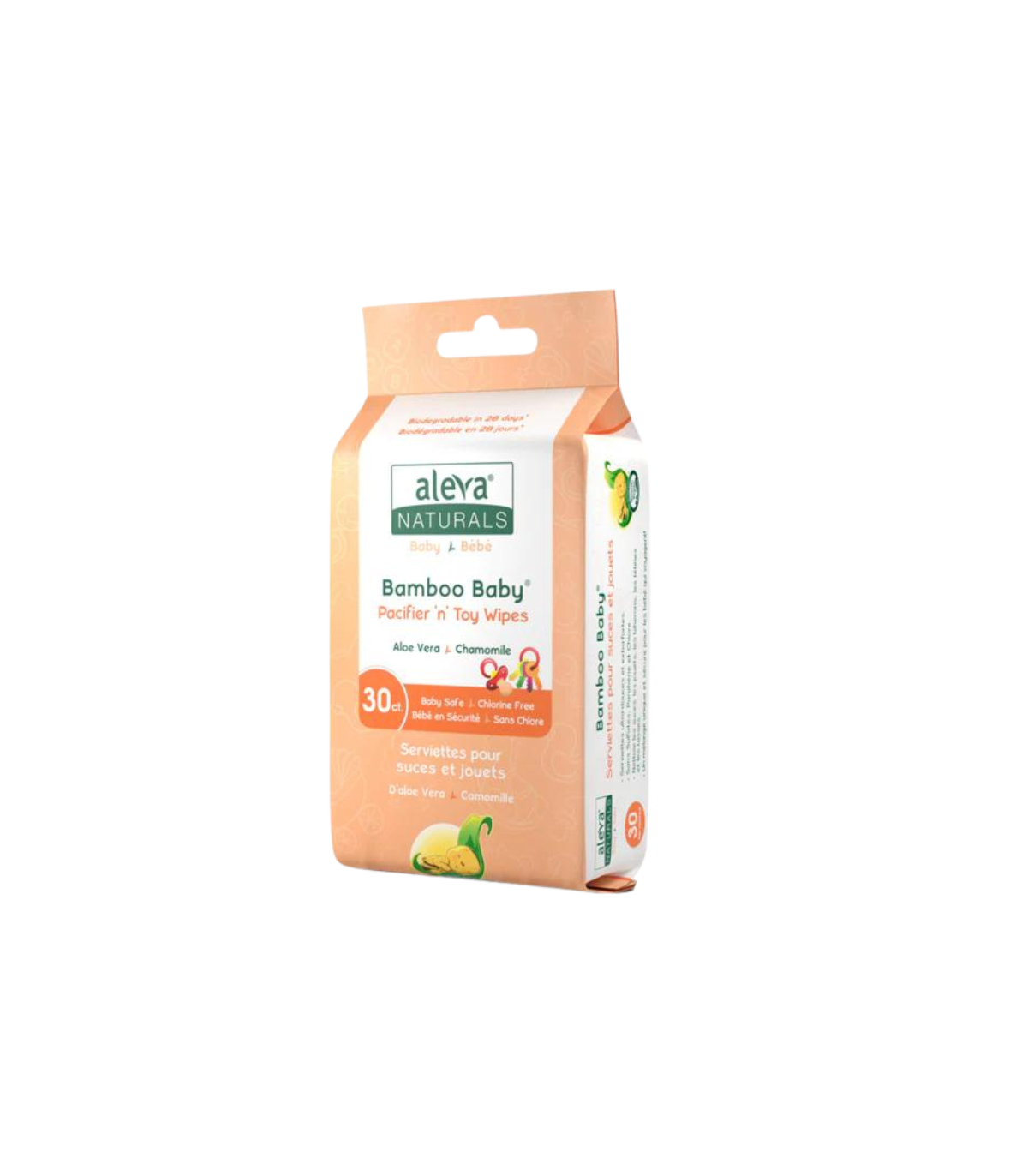 Aleva Naturals 대나무 아기 젖꼭지 'n' 장난감 물티슈 30ct