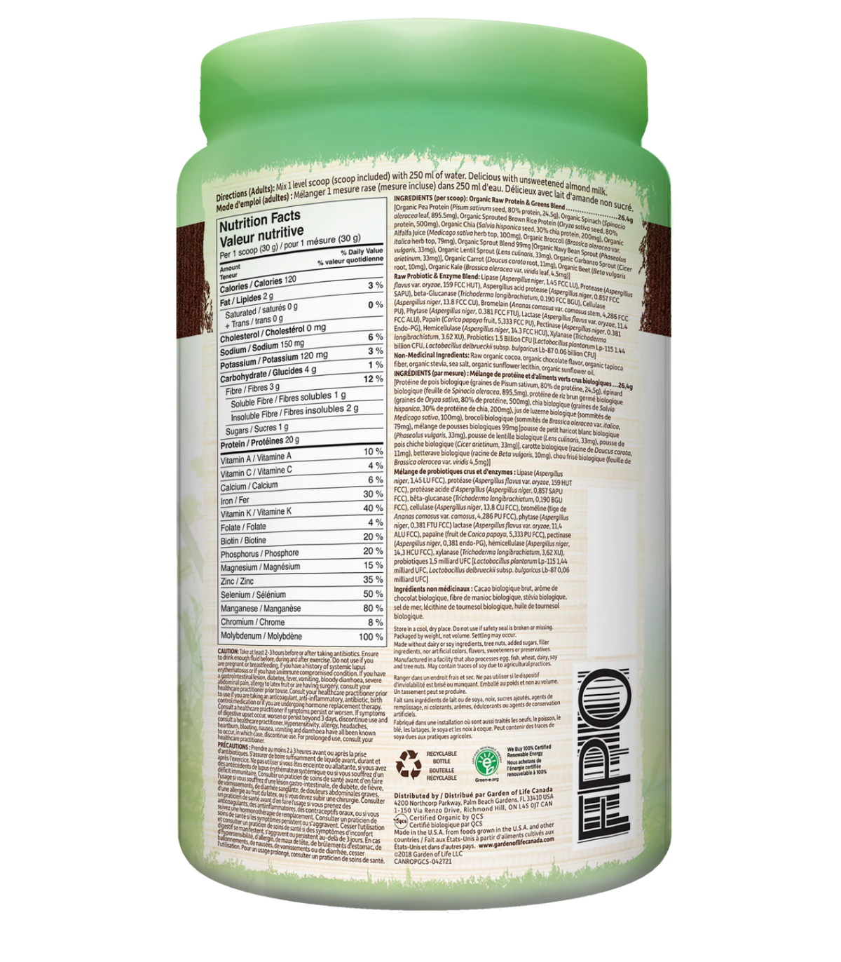 Garden of Life RAW Organic Protein & Greens, Chocolate 610 g | Unbeatable Prices, Daily Deals | VITASHOP