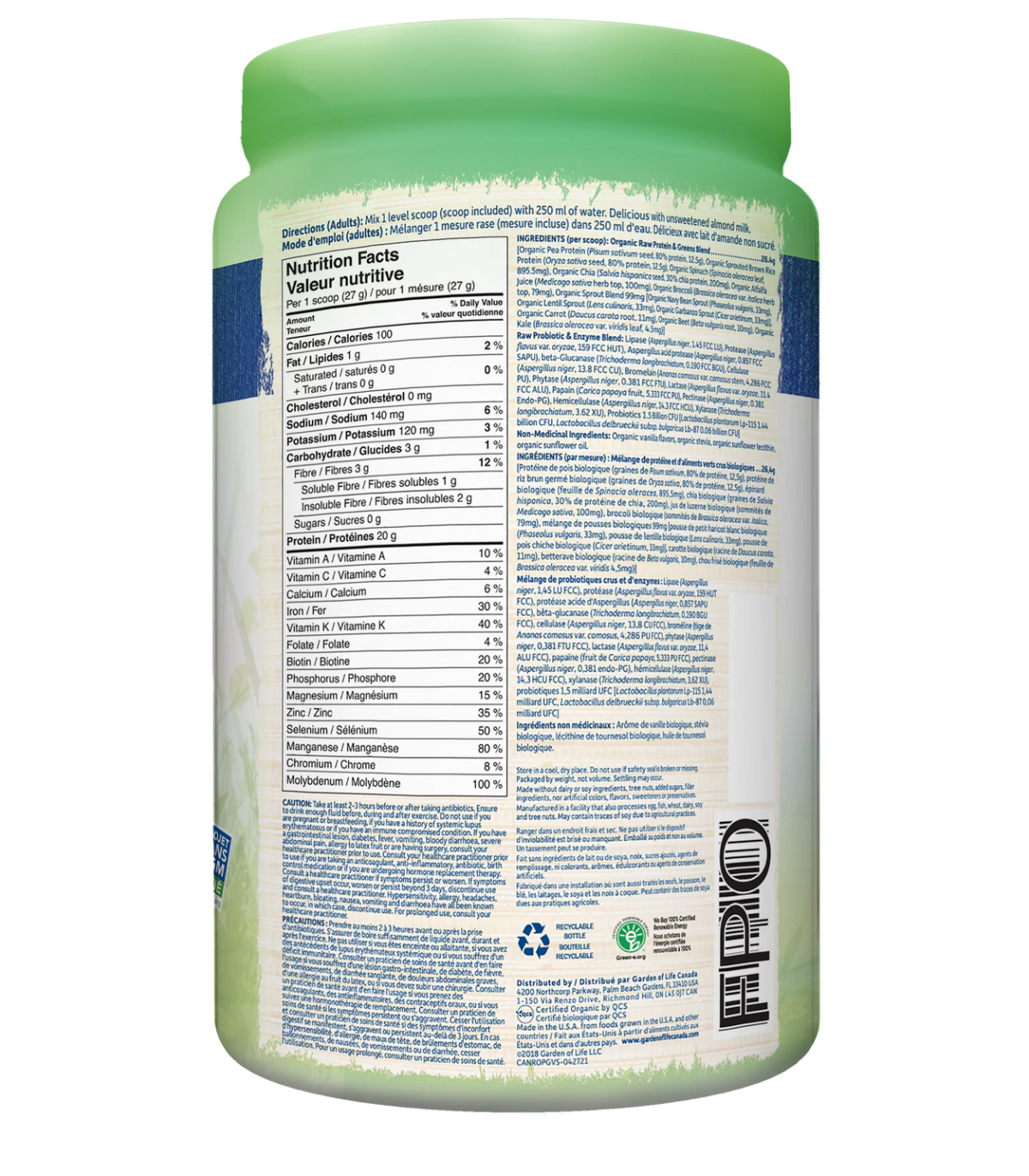 RAW Organic Protein & Greens, Vanilla 550 g | Safest & Easiest Shopping Vitamins Online | VITASHOP