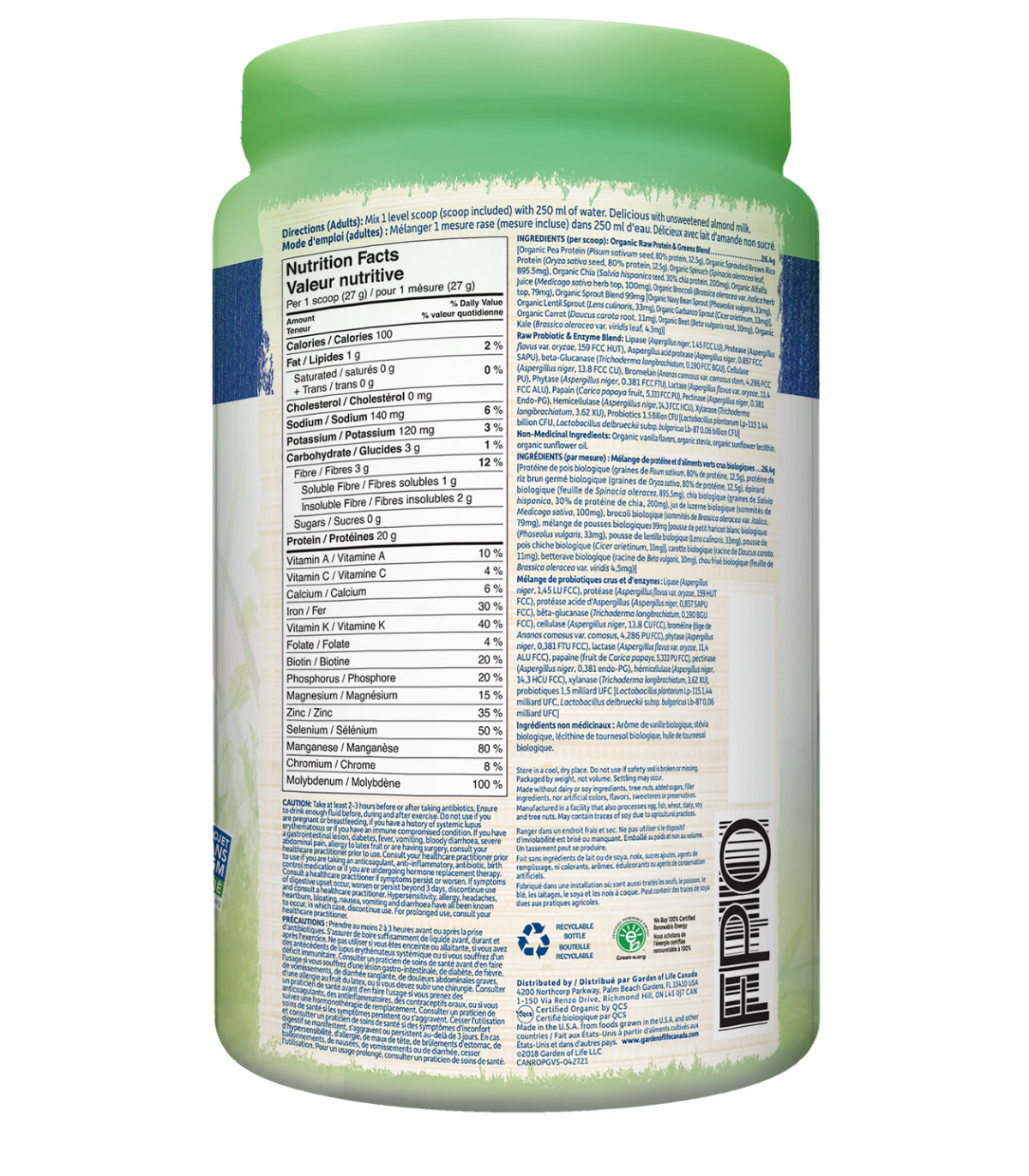 RAW Organic Protein & Greens, Vanilla 550 g | Safest & Easiest Shopping Vitamins Online | VITASHOP