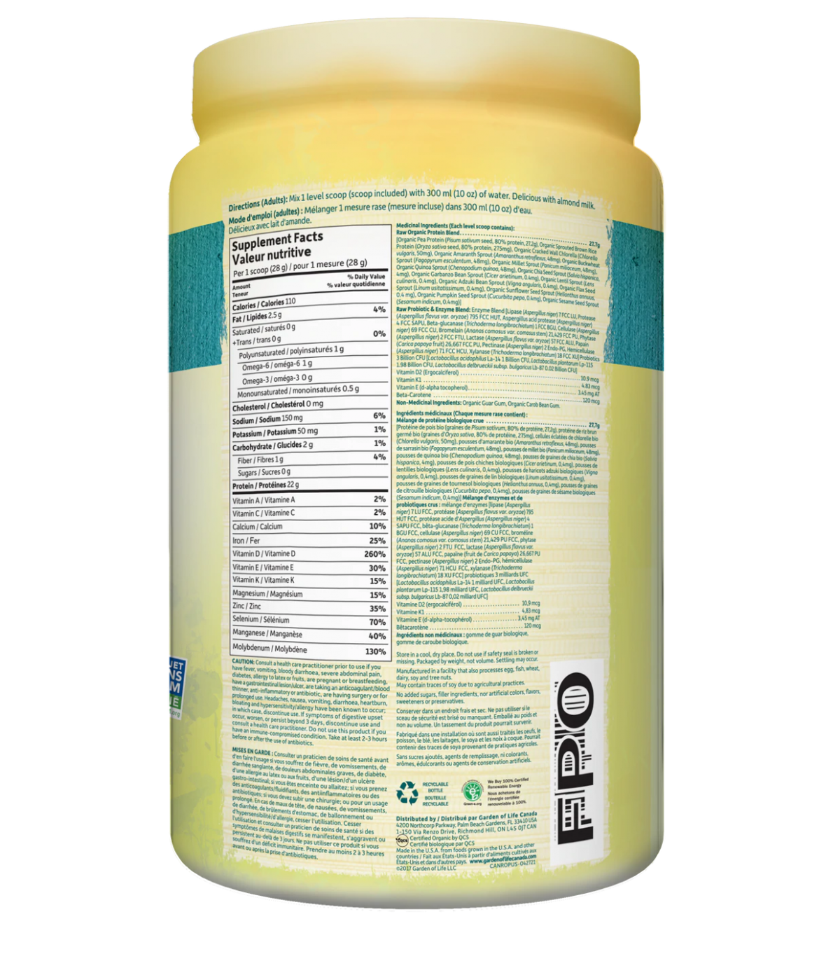 RAW Organic Protein, Unflavored  568 g | Safest & Easiest Shopping Vitamins Online | VITASHOP