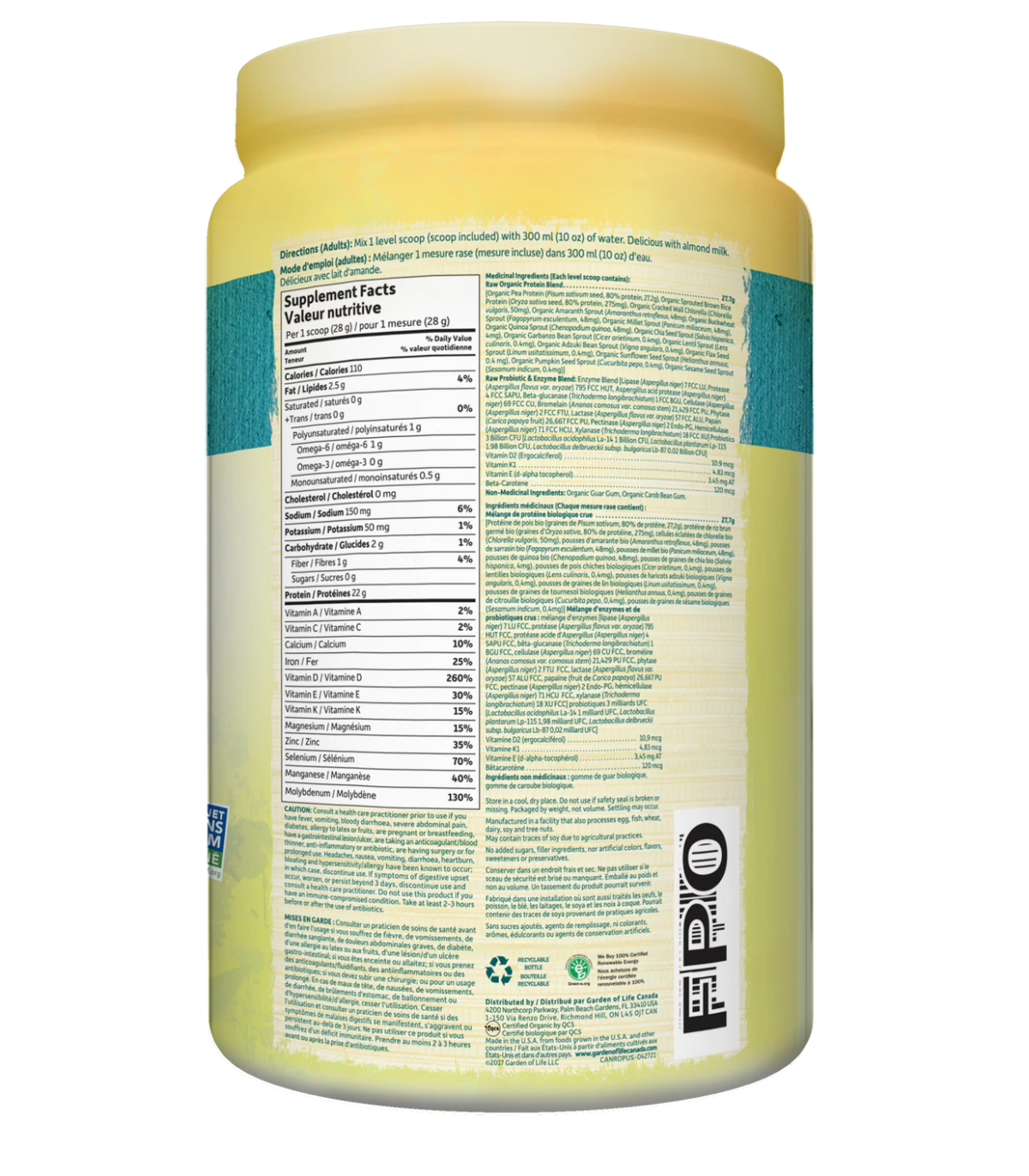 RAW Organic Protein, Unflavored  568 g | Safest & Easiest Shopping Vitamins Online | VITASHOP