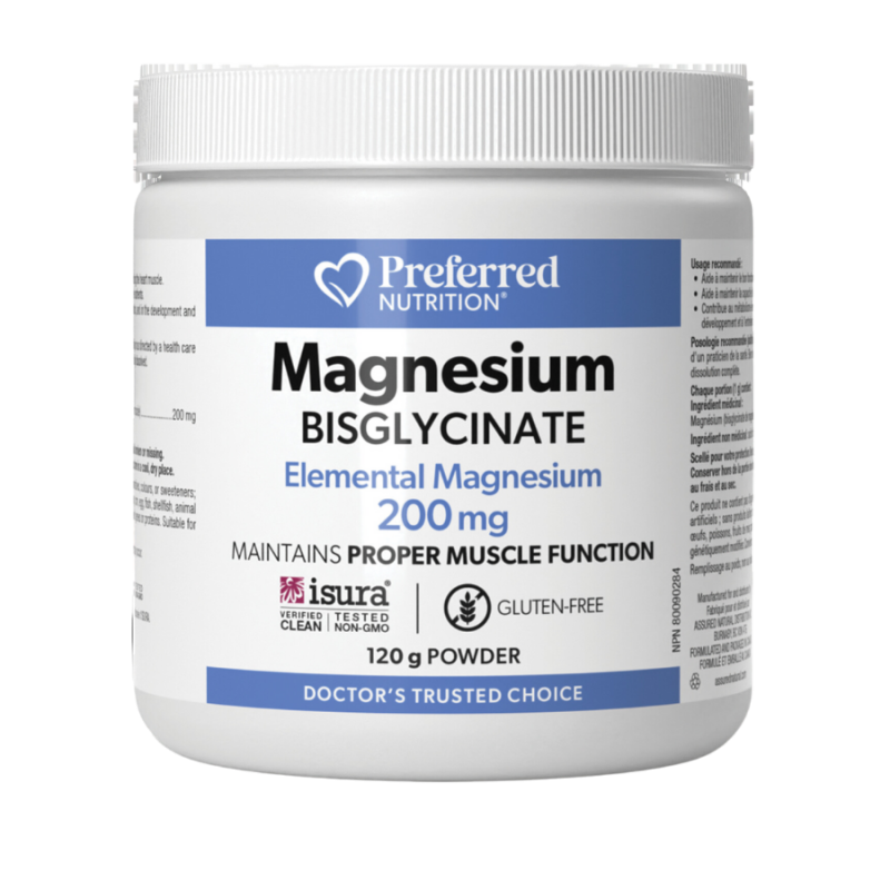 Preferred Nutrition Bisglycinate de Magnésium en Poudre 200 mg, 120 g | Prix Imbattables, Offres Quotidiennes | VITASHOP