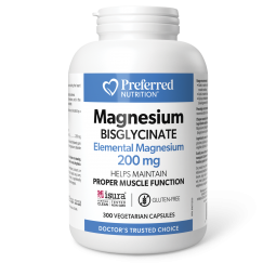 Preferred Nutrition Magnesium Bisglycinate Vegetarian Capsules 200mg, 300vcaps