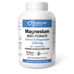 Preferred Nutrition Magnesium Bisglycinate Vegetarian Capsules 200mg, 300vcaps