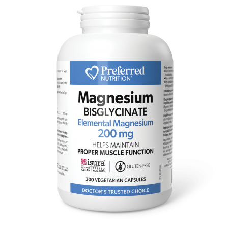 Preferred Nutrition Magnesium Bisglycinate Vegetarian Capsules 200mg, 300vcaps