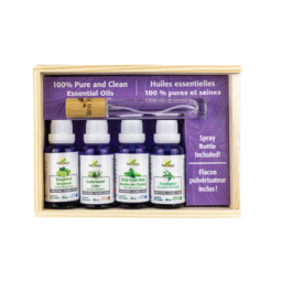 Set de cadeaux pour huiles essentielles ( 4 huiles essentielles pures, bouteille de pulvérisation gratuite)