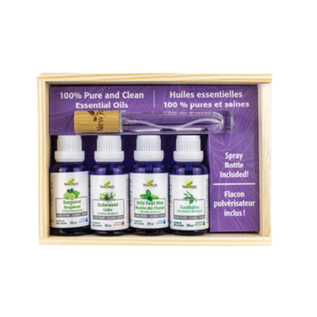 Essential Oils Gift Set ( 4 Pure Essential Oils, Free Spray Bottle)