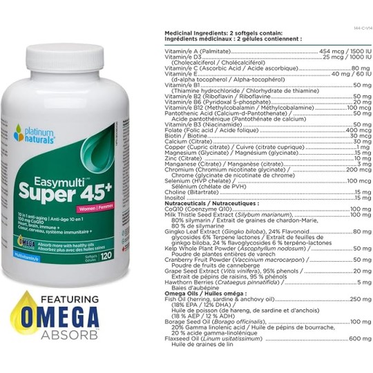 Platinum Naturals Super Easymulti® 45+ for Women 120 Softgels | Unbeatable Prices, Daily Deals | VITASHOP