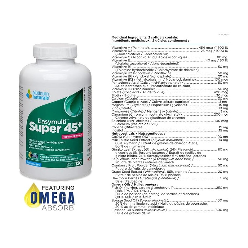 Platinum Naturals Super Easymulti® 45+ 女性配方 120粒软胶囊 | 每天不同折扣, 全网最低价格 | 种类齐全的保健品店铺 VITASHOP, 只有你想不到, 没有你买不到 !