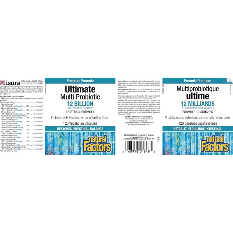 Natural Factors Ultimate Multi Probiotic 12 Billion Live Probiotic Cultures, 120 Vegetarian Capsules | 每天不同折扣, 全网最低价格 | 种类齐全的保健品