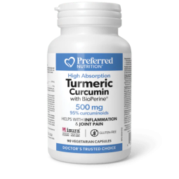Preferred Nutrition 고흡수성 강황 쿠르쿠민 500mg 캡슐(BioPerine 포함)