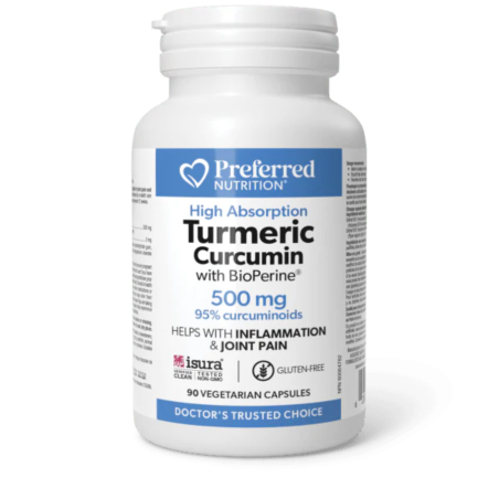 Preferred Nutrition 고흡수성 강황 쿠르쿠민 500mg 캡슐(BioPerine 포함)