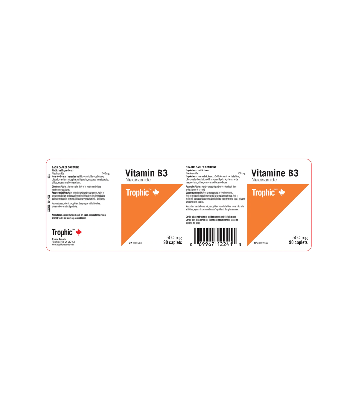 Trophic Vitamins Vitamin B3 500 mg 90 Caplets | Unbeatable Prices, Daily Deals | VITASHOP