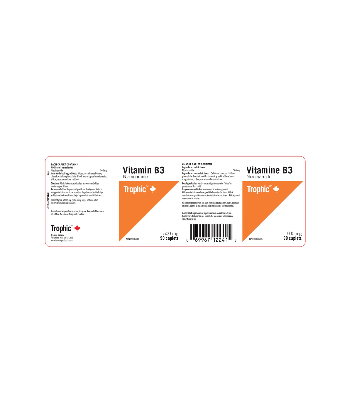 Trophic Vitamins Vitamin B3 500 mg 90 Caplets | Unbeatable Prices, Daily Deals | VITASHOP