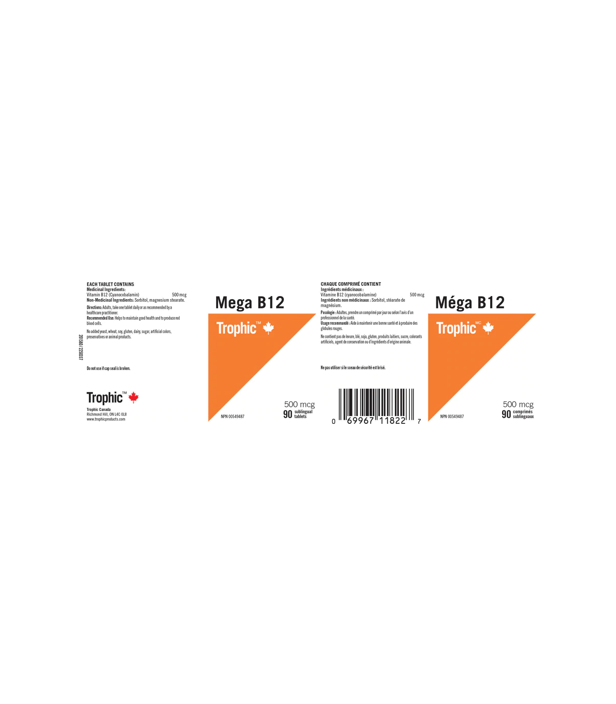 Trophic Vitamins 트로픽 비타민즈 메가 B12 500mcg 90정 | 매일 업데이트되는 특가 상품 | VITASHOP