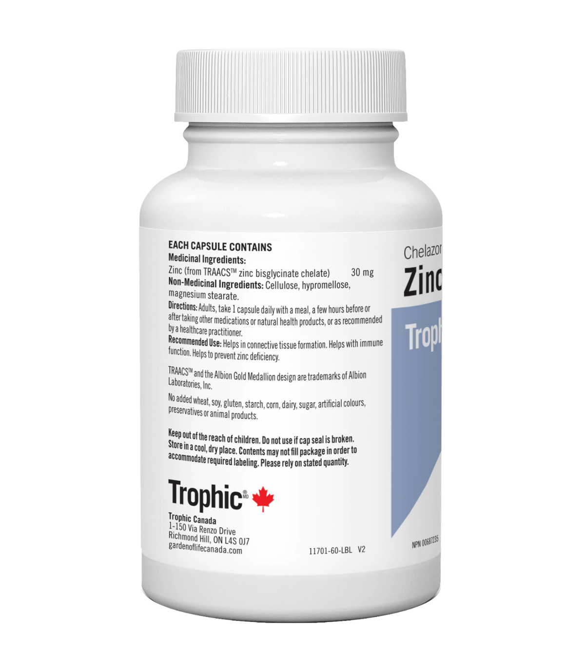 Trophic Vitamins 트로픽 비타민즈 아연 첼라좀 30mg 120 식물성 캡슐 | 매일 업데이트되는 특가 상품 | VITASHOP