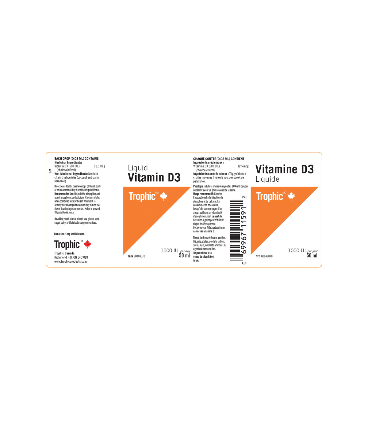 Trophic Vitamins Vitamin D3 1000 IU Liquid 50 ml | 每天不同折扣, 全网最低价格 | 种类齐全的保健品店铺 VITASHOP, 只有你想不到, 没有你买不到 !