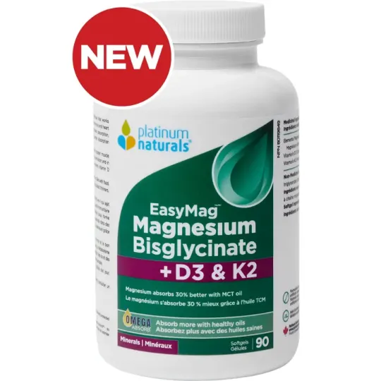 Platinum Naturals EasyMag Magnesium Bisglycinate D3 + K2 90 Softgels | Unbeatable Prices, Daily Deals | VITASHOP